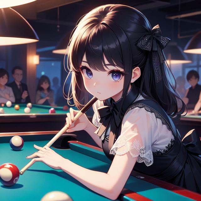 (((masterpiece))),  (((best quality))),  (((both hands holding)) a pool cue:0.9) on Tensor.Art