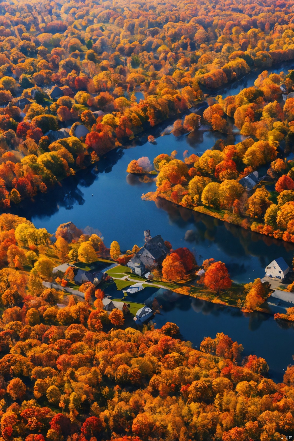 House, maple, autumn, town, no one
