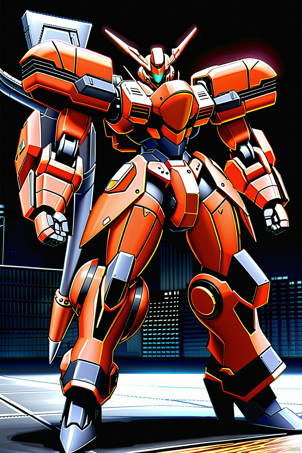  professional 3d model of (B-RRS:1.4),(science fiction:1),mecha armor,(a stylish mech:1.4),(hawken:1.4),(city:1.5),(very biggest size mecha:1.6),(long legs:1.1),glowing eyes,(full body:1.2),mechanical parts,robot joints,(holding huge weapon:1.5),(huge mechanical shield:1.2),best quality,masterpiece,highly detailed,ultra-detailed,(huge mechanical weapon:1.3),(detailed weapon:1.2),(huge mechanical gun:1.2),,, octane render, highly detailed, volumetric, dramatic lighting