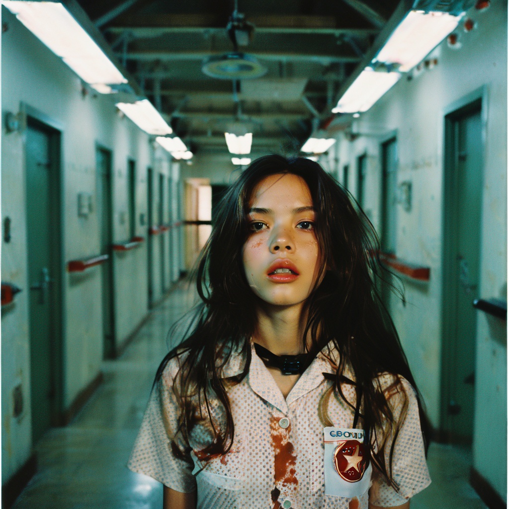 guaiguailuli girl, natural lips,extended spacewalk capability,scampering,In the style of Urban horror,science fiction,medium-length hair,natural patterns,Insane asylum young,sexy,film grain texture,analog photography aesthetic,visual storytelling,dynamic composition,looking at viewer,eye contact,, <lora:poaklggllgirl-000007:0.8>