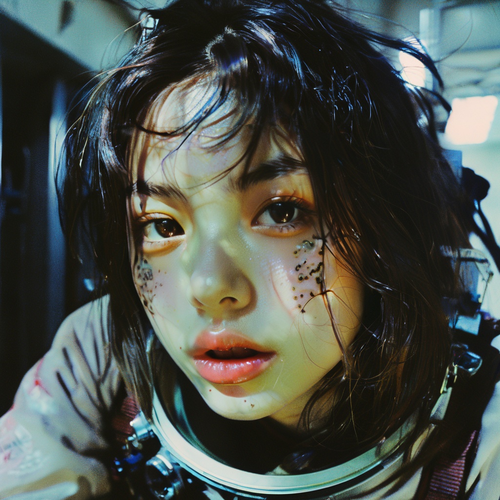 guaiguailuli girl, natural lips,extended spacewalk capability,scampering,In the style of Urban horror,science fiction,medium-length hair,natural patterns,Insane asylum young,sexy,film grain texture,analog photography aesthetic,visual storytelling,dynamic composition,looking at viewer,eye contact,, <lora:poaklggllgirl-000007:0.8>