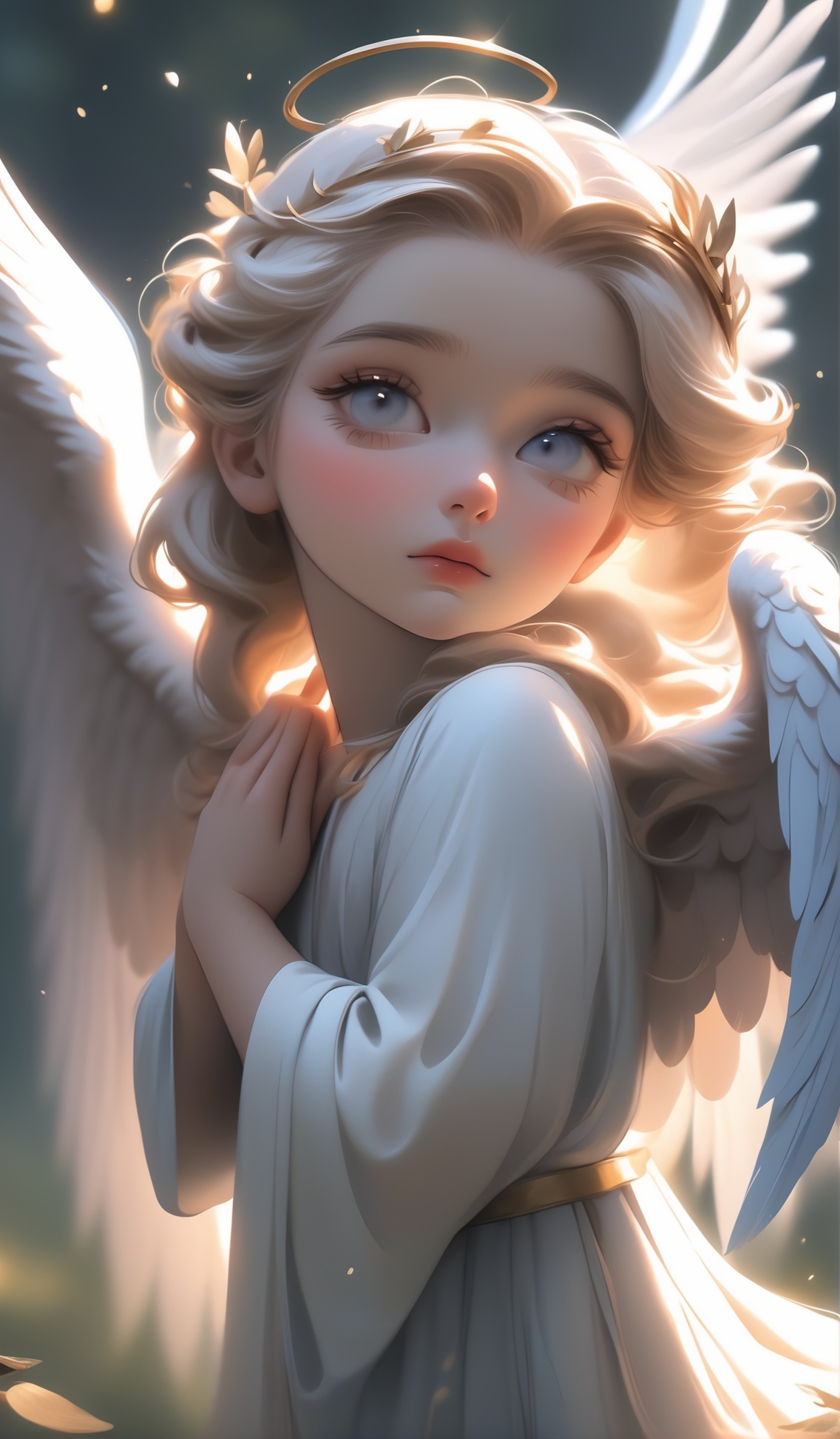 praying hands,  beautiful angel wiht large wings,  perfect hands on Tensor.Art