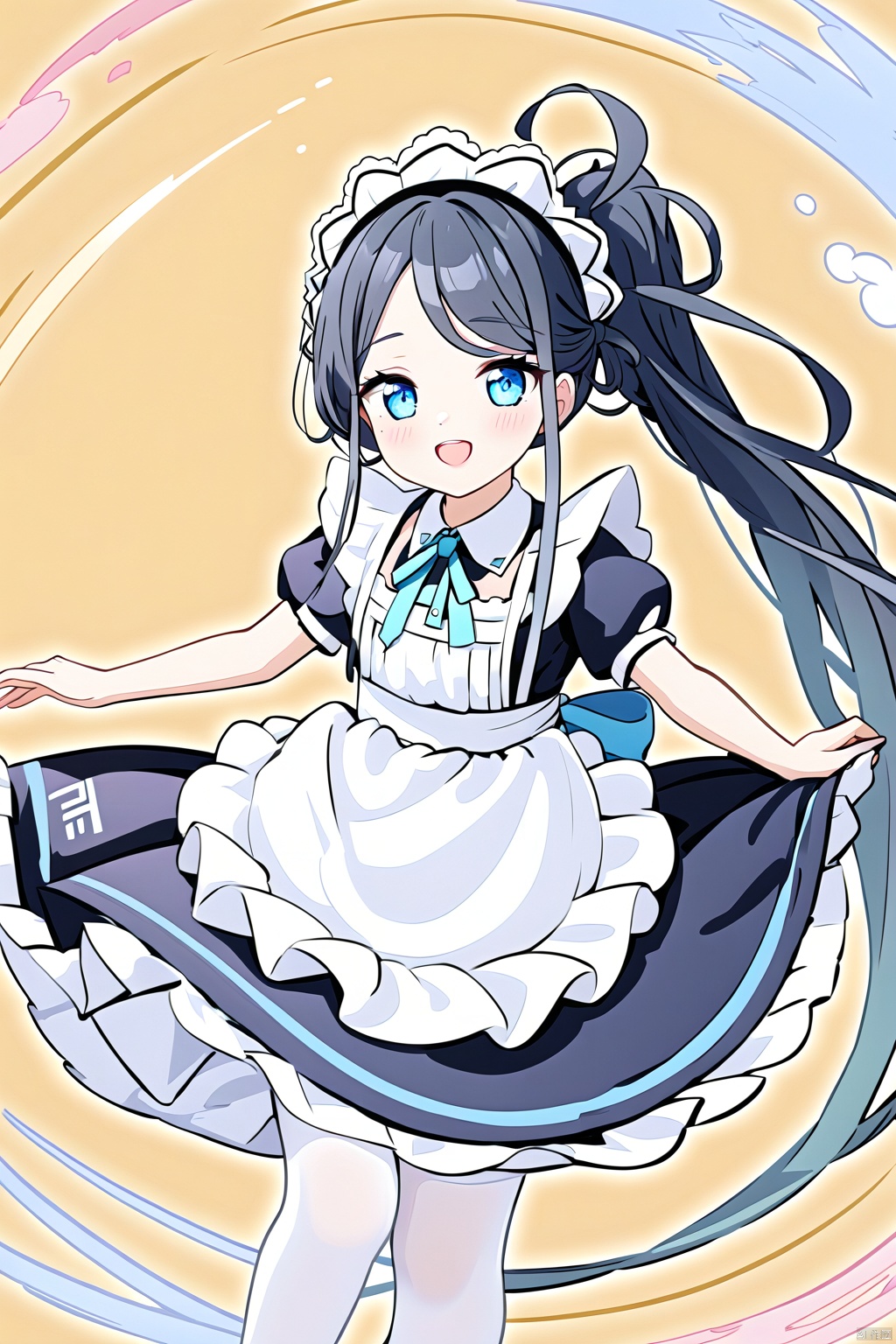  1girl,(masterpiece:1.3),( beautiful:1.2),(high quality:1.2),(finely detailed:1.2),extremely detailed CG unity 8k wallpaper,best quality,a very delicate and beautiful,perfect fingers,(one cute girl at the center:1.2),
aliceBA,long hair,smile,blue eyes,black hair,very long hair,full body,pantyhose,alternate costume,apron,maid,maid headdress,alternate hairstyle,maid apron,white pantyhose,absurdly long hair,aris \(blue archive\),aliceMaid,open_mouth, , aliceBA