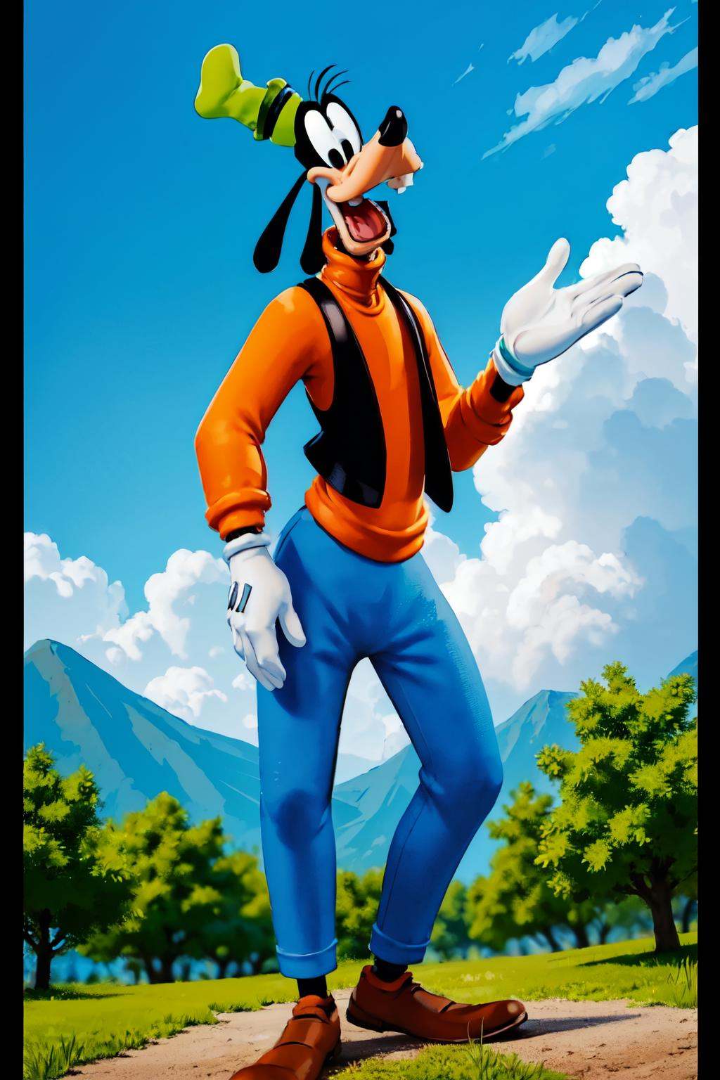 standing in a park,  blue sky,  white clouds by Bloodysunkist on Tensor.Art