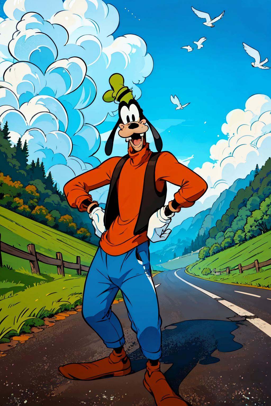 standing on a road,  blue sky,  white clouds by Bloodysunkist on Tensor.Art
