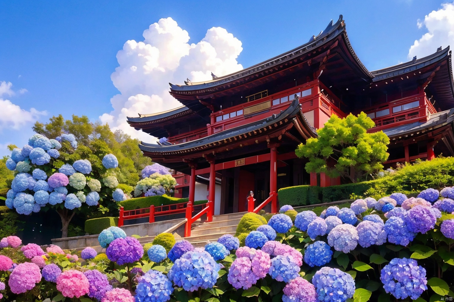  1girl,solo,/Hydrangea chinensis Maxim/outdoors
￼
sky
￼
Look down on
day
￼
cloud
￼
flower
￼
blue sky
￼
no humans
￼
building
￼
scenery
￼
mountain
￼
architecture
￼
east asian architecture
