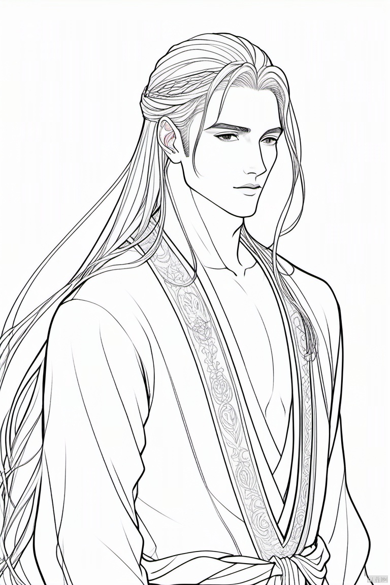 1boy,line style,long hair,