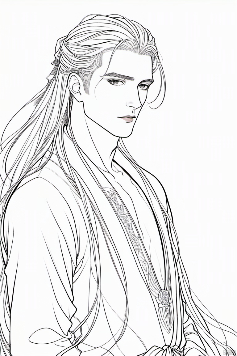 1boy,line style,long hair,