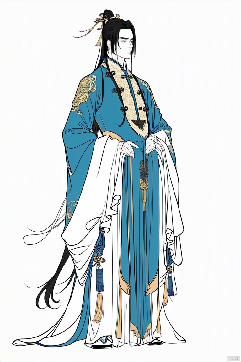  1boy,line style,long hair, xingxiu,full body,chinese clothes,upper body,