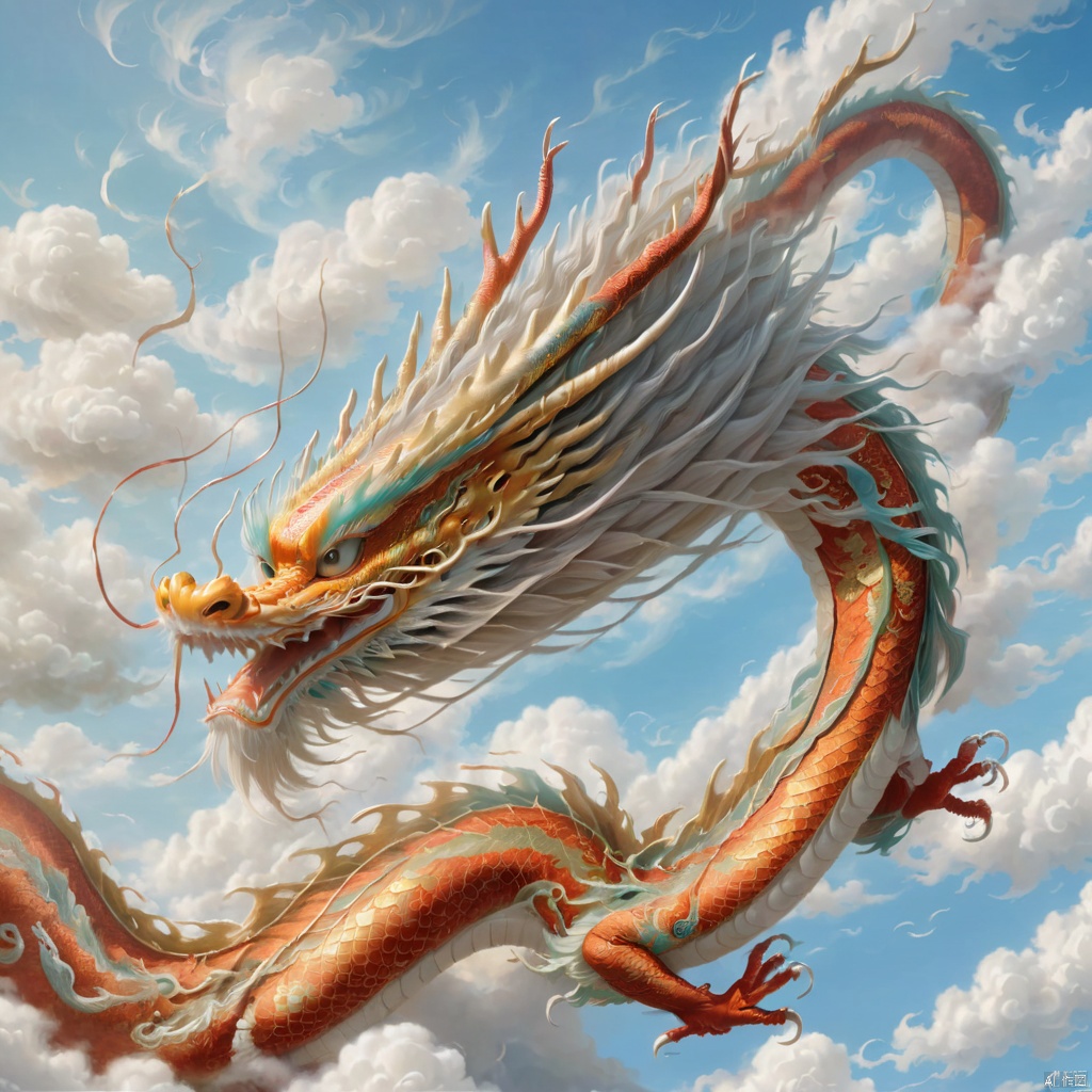  Eastern Dragon, sharp claws, auspicious clouds,antlers,Scales, loong