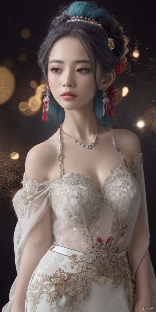  1girl,Han Chinese girls,Hanfu,chinese clothes,white themes,large breasts,jewelry, earrings,lips, makeup, portrait, eyeshadow, realistic, nose,{{best quality}}, {{masterpiece}}, {{ultra-detailed}}, {illustration}, {detailed light}, {an extremely delicate and beautiful}, a girl, {beautiful detailed eyes}, stars in the eyes, messy floating hair, colored inner hair, Starry sky adorns hair, depth of field, large breasts,cleavage,blurry, no humans, traditional media, gem, crystal, still life, Dance,movements, All the Colours of the Rainbow,zj,
simple background, shiny, blurry, no humans, depth of field, black background, gem, crystal, realistic, red gemstone, still life,
