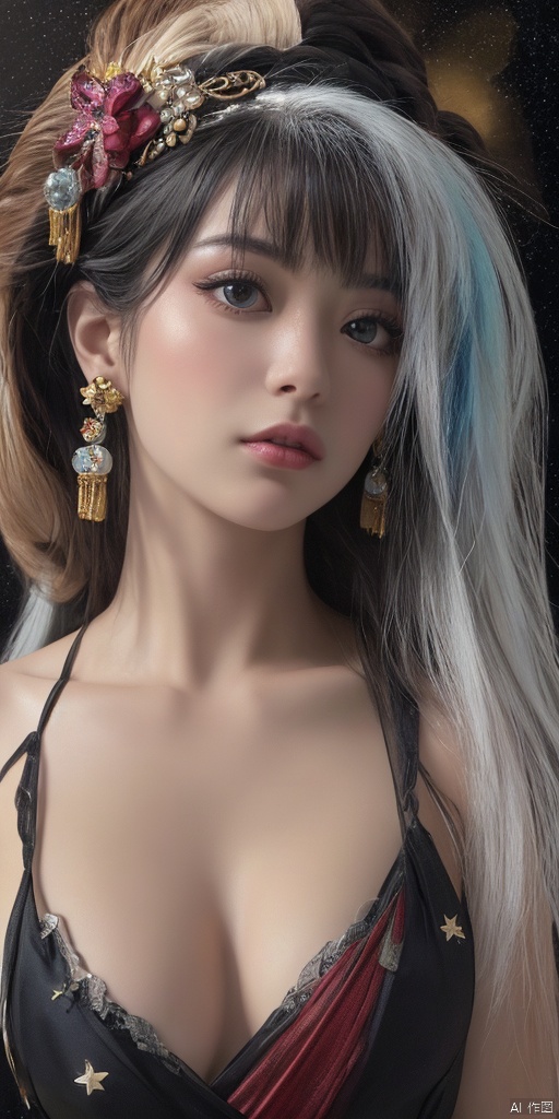 1girl,Han Chinese girls,Hanfu,chinese clothes,white themes,large breasts,jewelry, earrings,lips, makeup, portrait, eyeshadow, realistic, nose,{{best quality}}, {{masterpiece}}, {{ultra-detailed}}, {illustration}, {detailed light}, {an extremely delicate and beautiful}, a girl, {beautiful detailed eyes}, stars in the eyes, messy floating hair, colored inner hair, Starry sky adorns hair, depth of field, large breasts,cleavage,blurry, no humans, traditional media, gem, crystal, still life, Dance,movements, All the Colours of the Rainbow,zj,
simple background, shiny, blurry, no humans, depth of field, black background, gem, crystal, realistic, red gemstone, still life,
