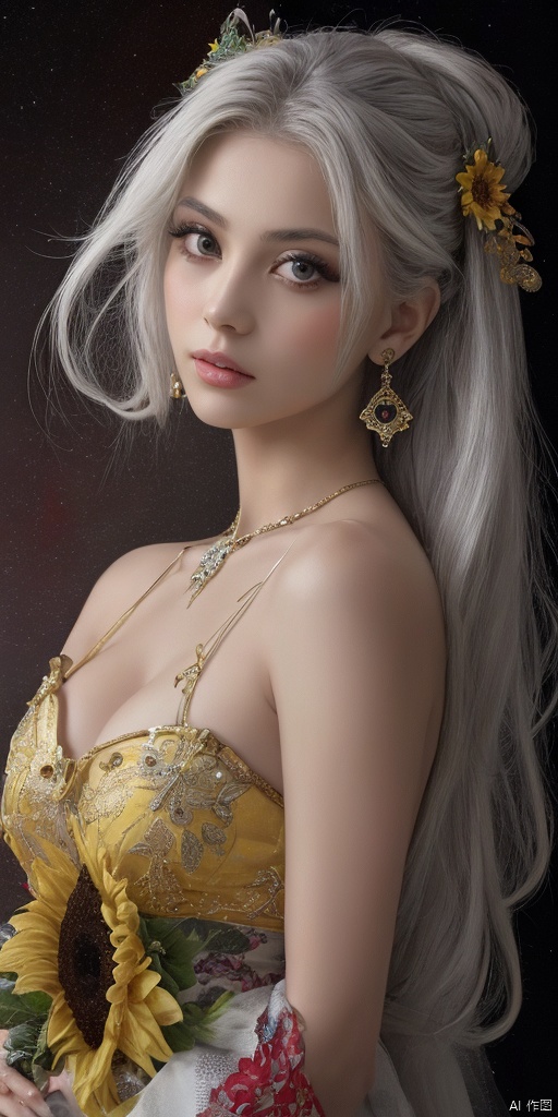  1girl,Han Chinese girls,yellow Hanfu,chinese clothes,large breasts,sunflower,jewelry, earrings,lips, makeup, portrait, eyeshadow, realistic, nose,{{best quality}}, {{masterpiece}}, {{ultra-detailed}}, {illustration}, {detailed light}, {an extremely delicate and beautiful}, a girl, {beautiful detailed eyes}, stars in the eyes, messy floating hair, colored inner hair, Starry sky adorns hair, depth of field, large breasts,cleavage,blurry, no humans, traditional media, gem, crystal, still life, Dance,movements, All the Colours of the Rainbow,zj,
simple background, shiny, blurry, no humans, depth of field, black background, gem, crystal, realistic, red gemstone, still life,
