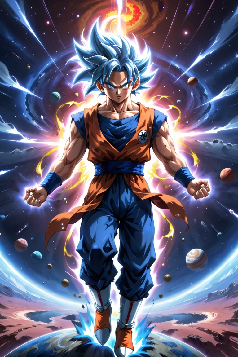 Goku,  ultra instinct saiyan,  on a cosmic planet on Tensor.Art
