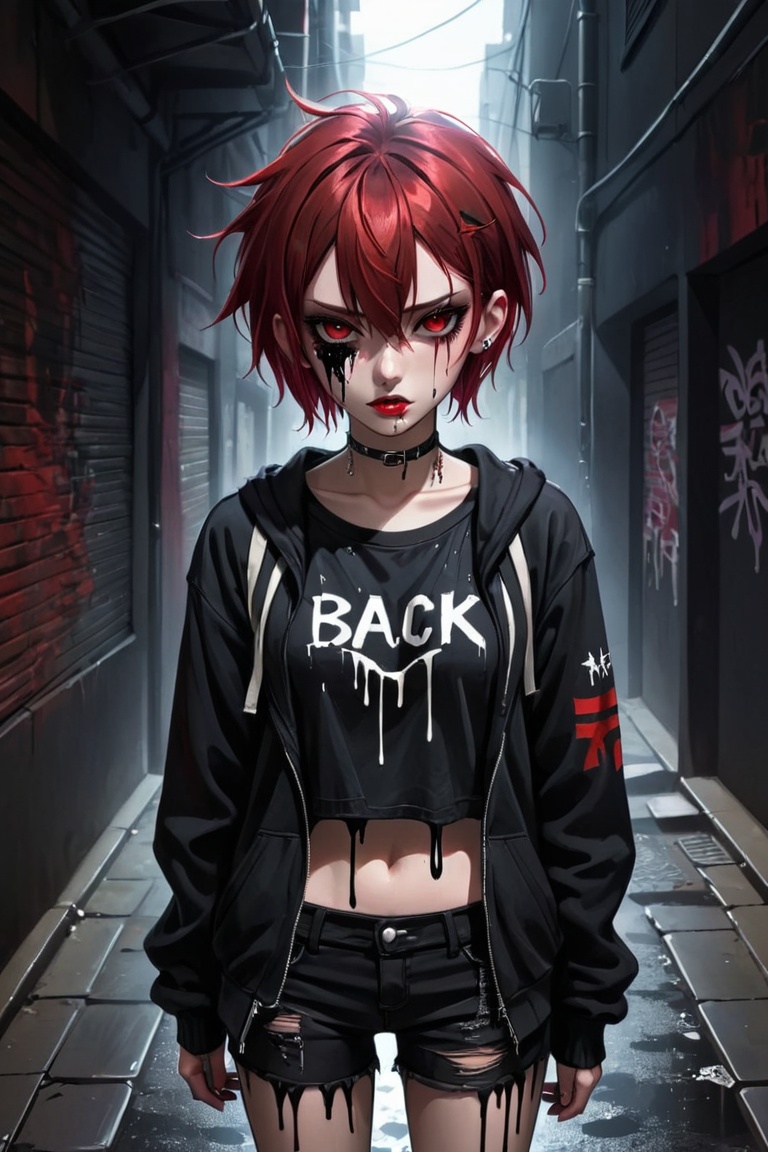 anime teenage girl on a bacstreet alley,  teary eyes,  teenage outfit on Tensor.Art