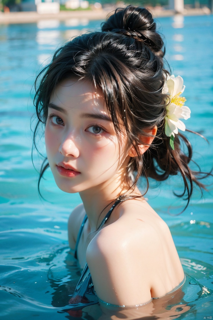 best quality, masterpiece,little girl,12 years old,beautiful detailed eyes,aqua eyes,solo,bunches,bangs,cute face,swimsuit,Playing in the water by the beach,realistic,8k<lora:EMS-260325-EMS:0.600000>, <lora:EMS-269331-EMS:0.300000>, <lora:EMS-267465-EMS:0.200000>