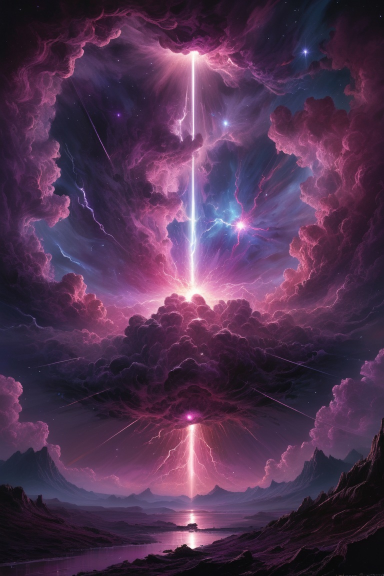void, nebula, storm, sun, purple, pink, centered, painted, intricate, volumetric lighting, beautiful, rich deep colors masterpiece, sharp focus, ultra detailed, in the style of dan mumford and marc simonetti, astrophotography, magnificent, celestial, ethereal, epic, magical, dreamy, chiaroscuro, atmospheric lighting, 