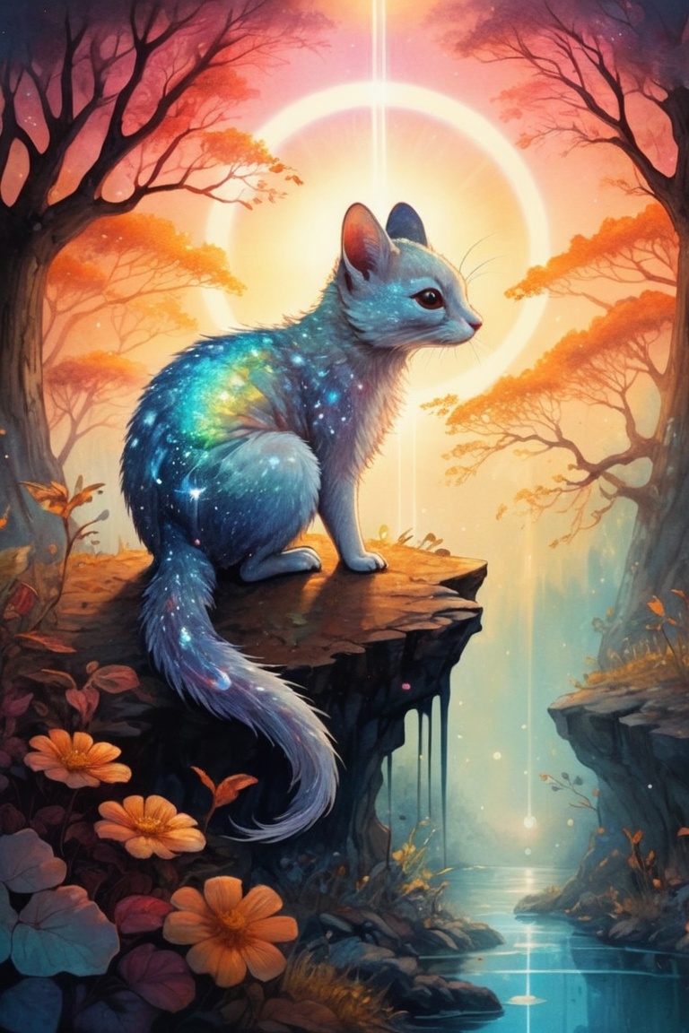 autumn, ink painting, acrylic, cute animal, sunrise, 2d, flat, cute, adorable, vintage, art, fairytale, storybook detailed illustration, cinematic, ultra highly detailed, tiny details, beautiful details, mystical, luminism, vibrant colors, complex background, stunning, energy, molecular, textures, iridescent and luminescent scales, breathtaking beauty, pure perfection, divine presence, unforgettable, impressive, breathtaking beauty, volumetric light, auras, rays, vivid colors reflects, magnificent, celestial, ethereal, epic, magical, dreamy, chiaroscuro, atmospheric lighting, 