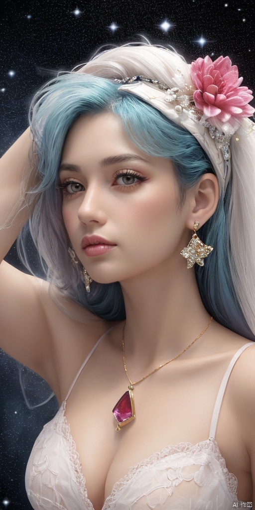  1girl,Xunpu Girl,Pink and white themes,large breasts,jewelry, earrings,lips, makeup, portrait, eyeshadow, realistic, nose,{{best quality}}, {{masterpiece}}, {{ultra-detailed}}, {illustration}, {detailed light}, {an extremely delicate and beautiful}, a girl, {beautiful detailed eyes}, stars in the eyes, messy floating hair, colored inner hair, Starry sky adorns hair, depth of field, large breasts,cleavage,blurry, no humans, traditional media, gem, crystal, still life, Dance,movements, All the Colours of the Rainbow,zj,
simple background, shiny, blurry, no humans, depth of field, black background, gem, crystal, realistic, red gemstone, still life,
