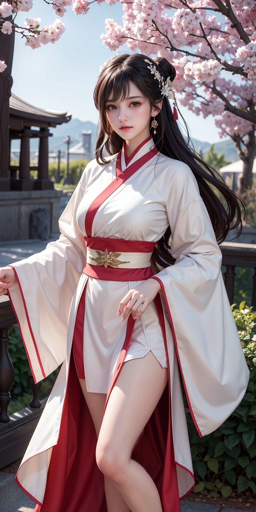 1girl,solo,hair ornament,chinese clothes,hanfu,black hair,wide sleeves,jewelry,tree,long sleeves,dress,cherry blossoms,flower,sash,pink dress,long hair,earrings,branch,hair bun,, (raw photo:1.2),((photorealistic:1.4))best quality,masterpiece,illustration,an extremely delicate and beautiful,extremely detailed,CG,unity,8k wallpaper,Amazing,finely detail,masterpiece,best quality,official art,extremely detailed CG unity 8k wallpaper,absurdres,incredibly absurdres,huge filesize,ultra-detailed,highres,extremely detailed,beautiful detailed girl,cinematic lighting,1girl,pale skin,tall female,(perfect body shape),skinny body,Slender legs,, pale skin,tall man,long legs,thin leg,