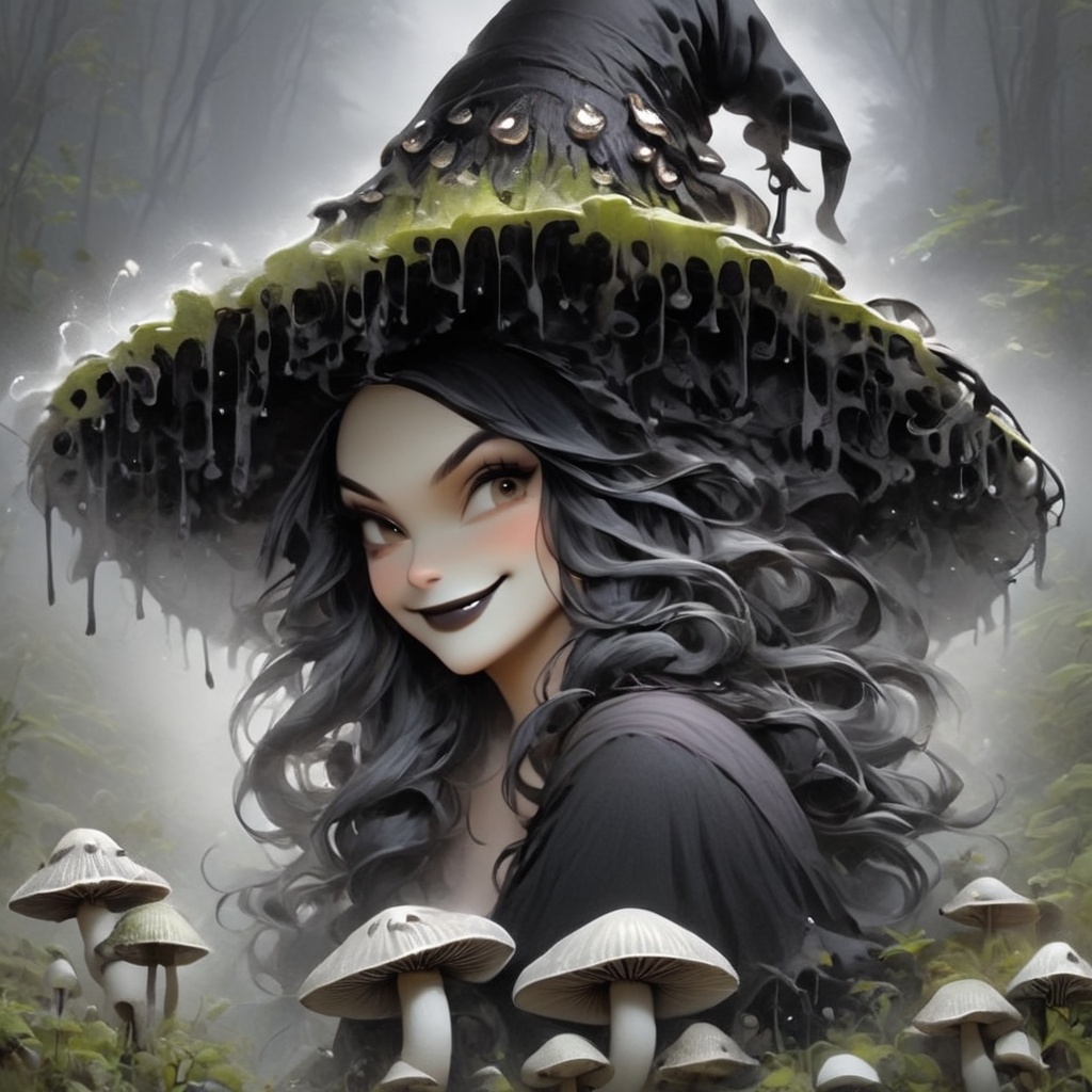 a1sw-InkyCapWitch woman,  coy smile,  ct-niji2 on Tensor.Art