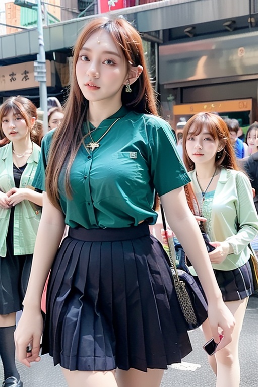 young Taiwanese Girls with long hair,  big breasts,  wearing ****** uniform（(cleveage)) on Tensor.Art