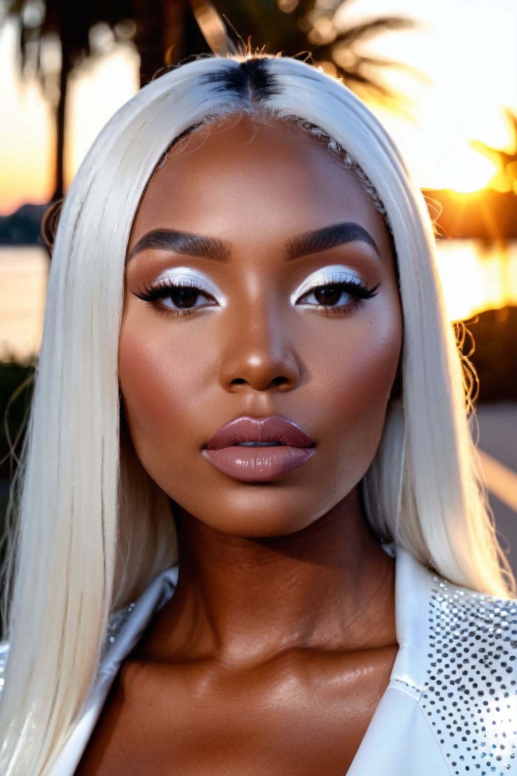 portrait of a gorgeous afroamerican,  posing for a fashion magazine white gloss lipstick,  wearing a white turtleneck cout...