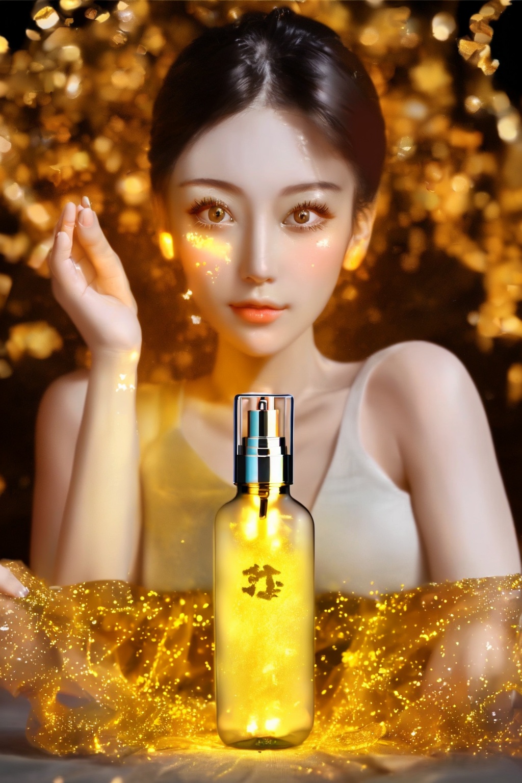 Beautiful glass,  beautiful women inside the glass bottle,  gold light on Tensor.Art