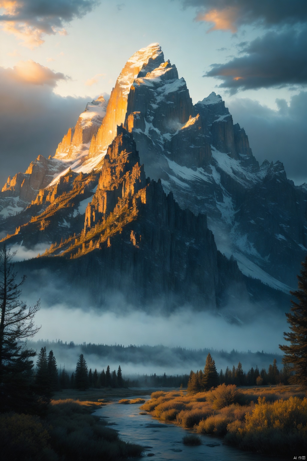  (masterpiece, top quality, best quality, official art, beautiful and aesthetic:1.2) ,cover art, mundane Cycles render, best quality, landscape of a Award-Winning Stimulating (The Grand Tetons The El Capitan) from inside of a New Orleans, hillside with Poplar, Greek mountains, Stormy weather, Simple illustration, Fearful, Gamercore, flat lighting, F/5, High Contrast, caustics, full of color, wallpaper, photolab