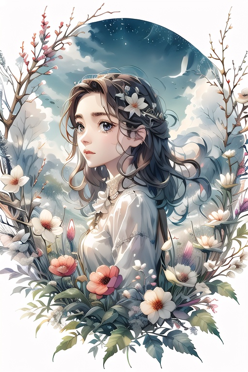 girl,  flower,  sky by Oni Toki on Tensor.Art