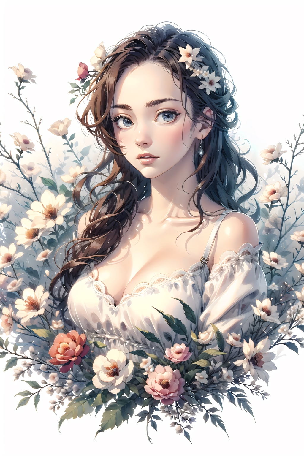 girl,  flower,  white background by Oni Toki on Tensor.Art
