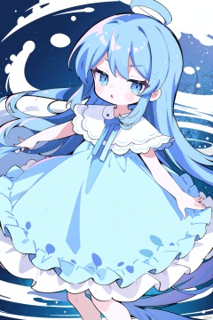 1girl,loli,blue hair,long hair,blue eyes,dress,