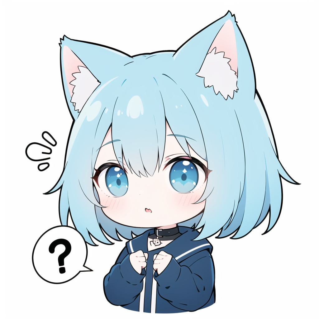 1girl,cat ears,(chibi:1.2),spoken question mark,blue hair<lora:Qtea:1>