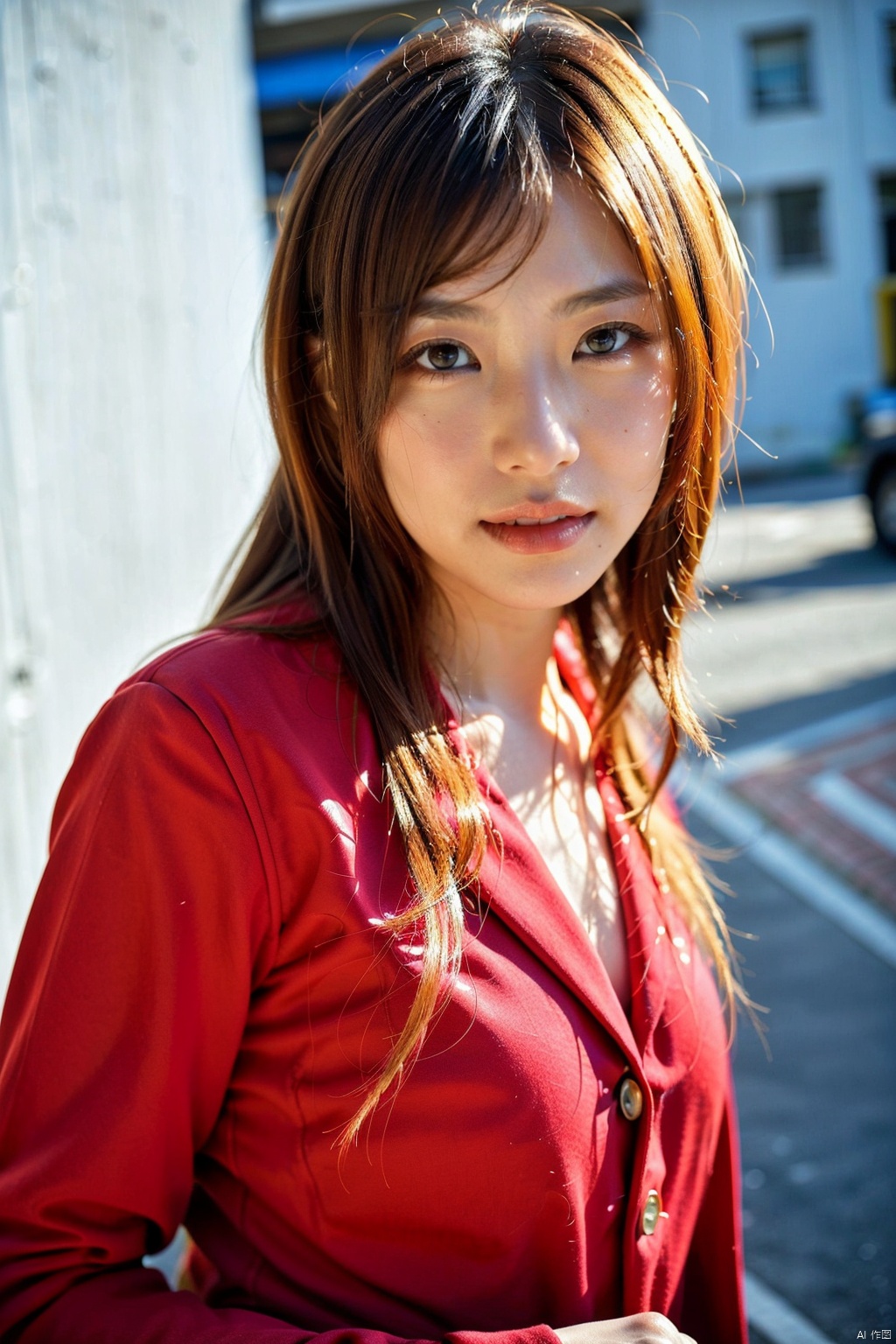 (1girl:1.3),(best quality, masterpiece, ultra-high resolution, 4K, HDR, UHD, 64K, official art), (photorealistic:1.3), (realistic:1.3), depth of field, (portrait:1.3),(sfw:1.4),red suit, goldgirl