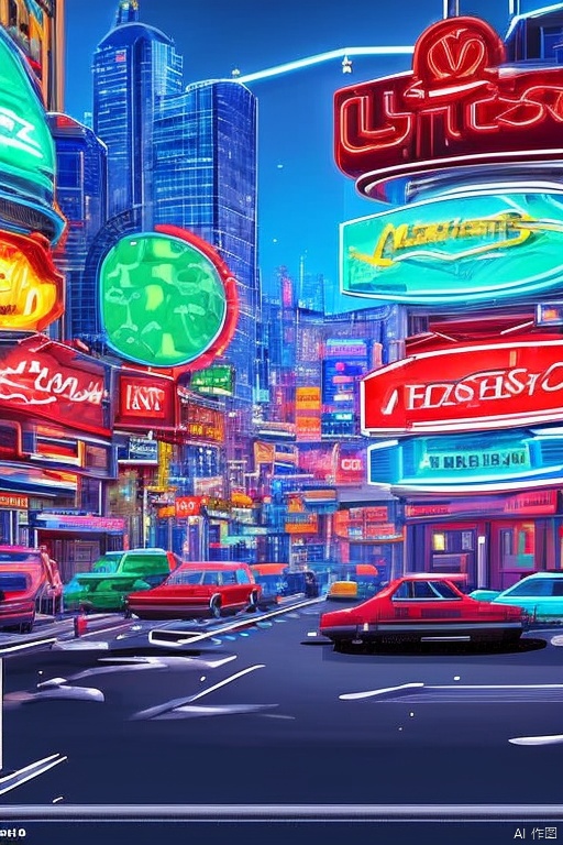 Generate a detailed image of a luxurious vehicle in a futuristic city surrounded by neon lights.,Masterpiece