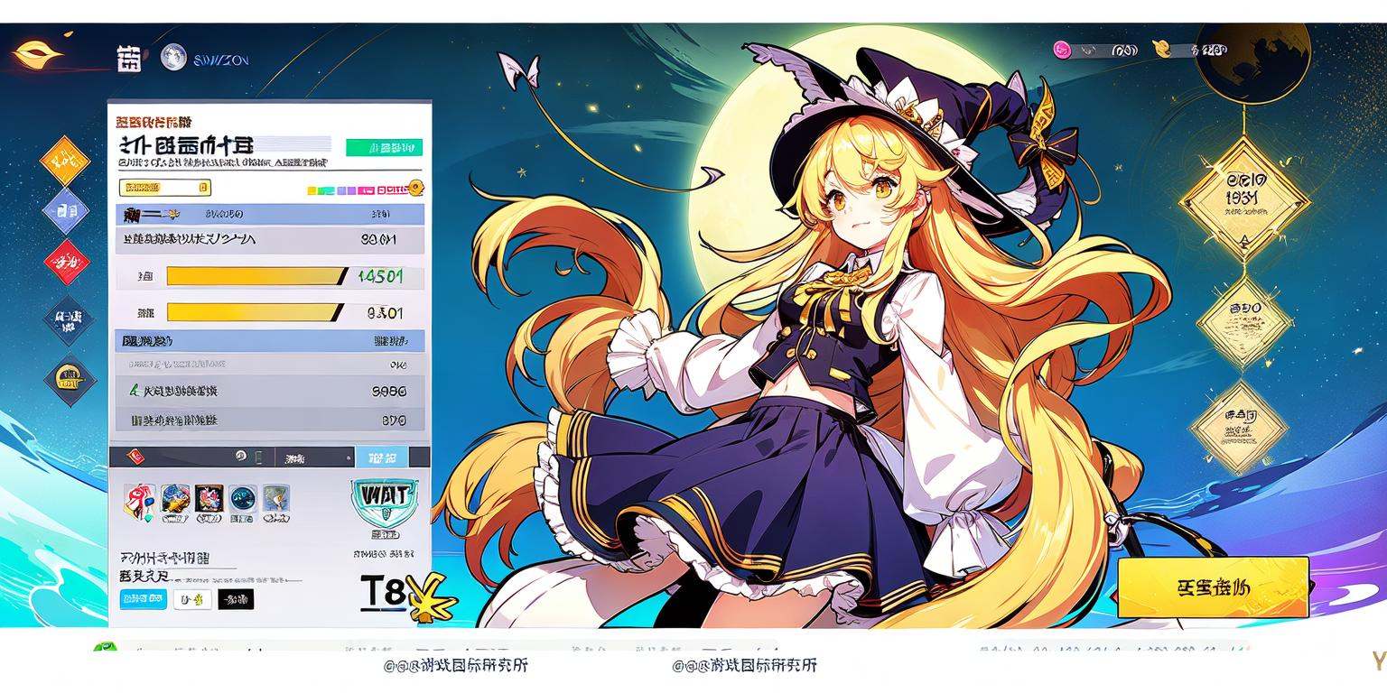 (masterpiece, top quality, best quality, official art, beautiful and aesthetic:1.2),(8k, best quality, masterpiece:1.2a anime character is standing in front of a full moon background with a full moon background and a full moon background, 1girl, solo, long_hair, looking_at_viewer, skirt, blonde_hair, shirt, long_sleeves, hat, bow, sitting, yellow_eyes, white_shirt, frills, black_skirt, character_name, vest, witch_hat, moon, hat_bow, broom, kirisame_marisa, kochiya_sanae