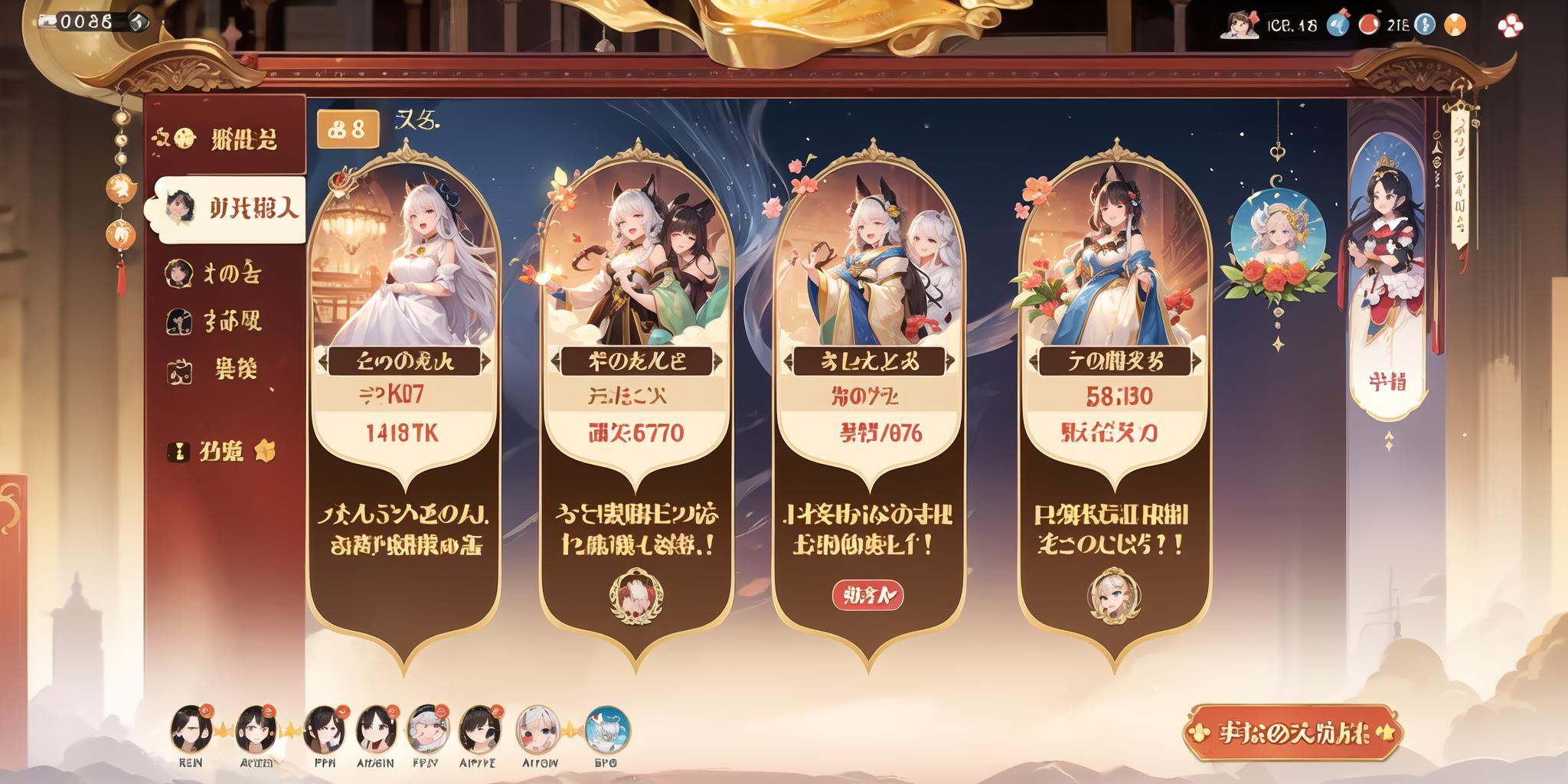 a close up of a screen with a number of people on it,6+girls,animal ears,blush,brown hair,chat log,hair ornament,long hair,multicolored hair,multiple girls,open mouth,phone screen,smile,white hair,rating:safe,(masterpiece, top quality, best quality, official art, beautiful and aesthetic:1.2),(8k, best quality, masterpiece:1.2),<lora:gmic_G55GUI1.3-000016:0.45>,