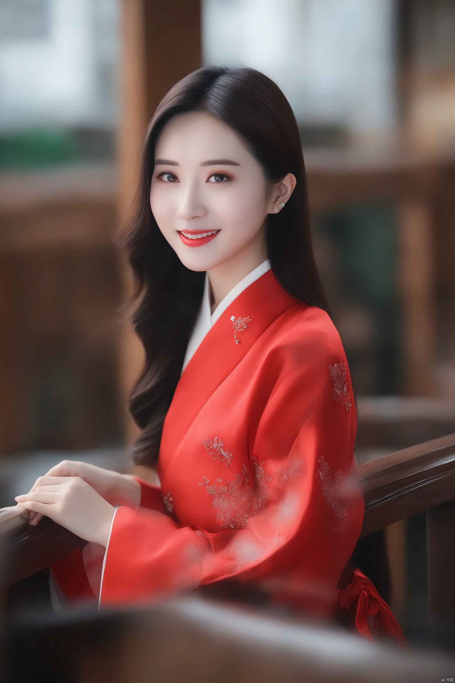 1个女孩,写实风格,高楼大厦,马路,JK裙,衬衫,蝴蝶结,头饰