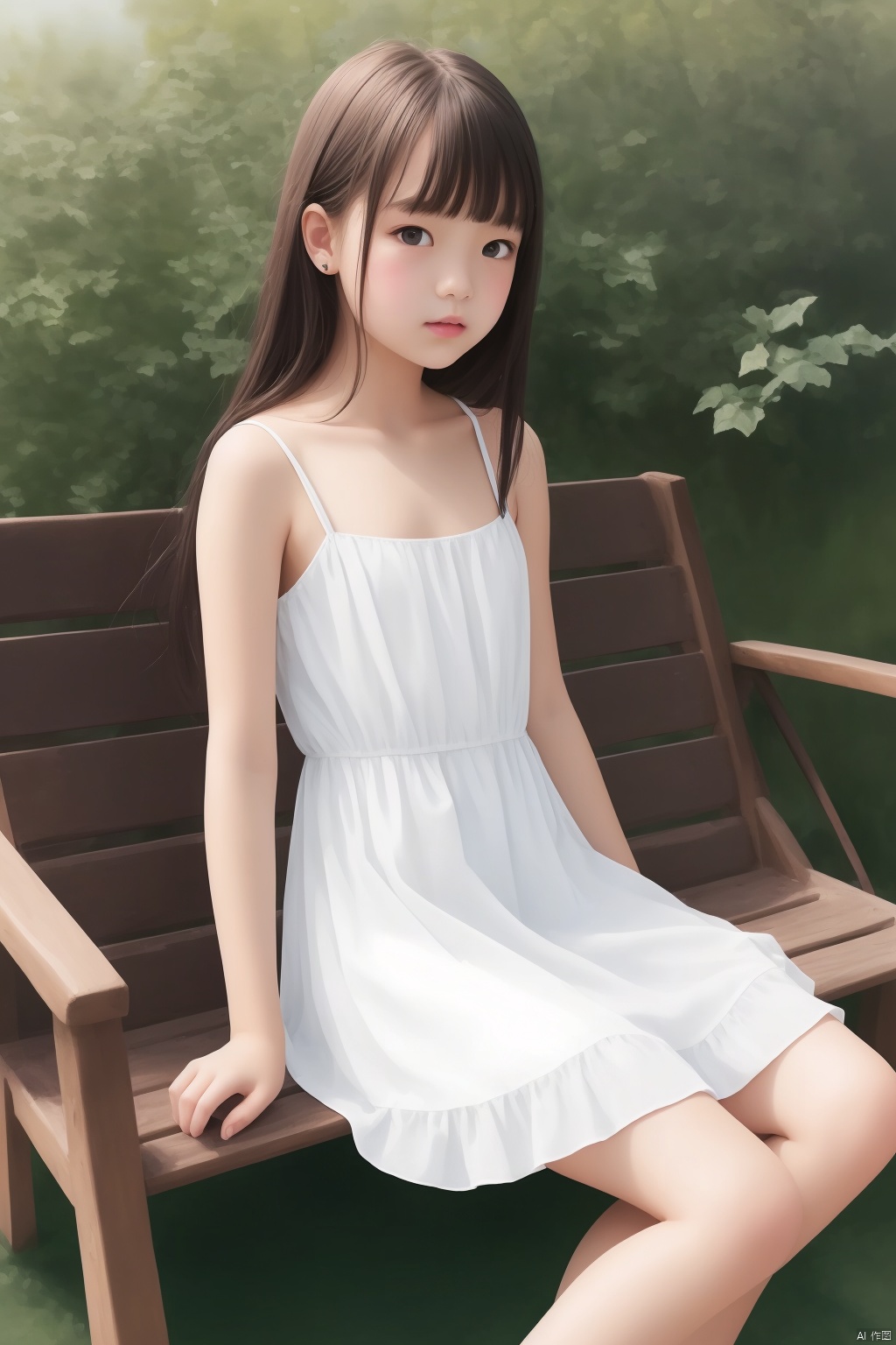  high quality body, 1girl, daughter, black hair, colorful dress, cowboy shot , watercolor (medium), sitting, Ultra-fine painting