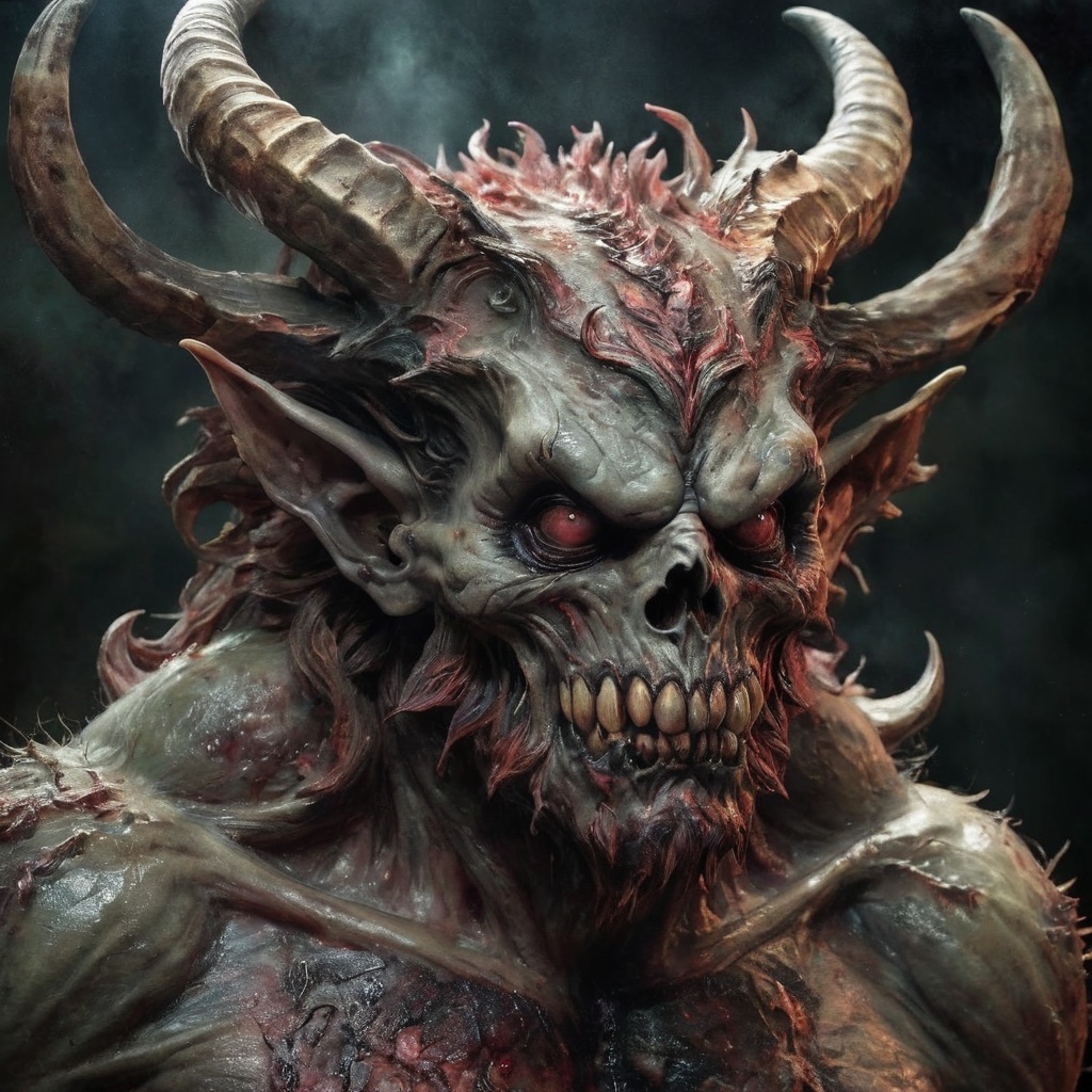 Generate hyper realistic image of a terrifying demon,  evoking a sense of dread and unease. Explore the imagery of its unh...