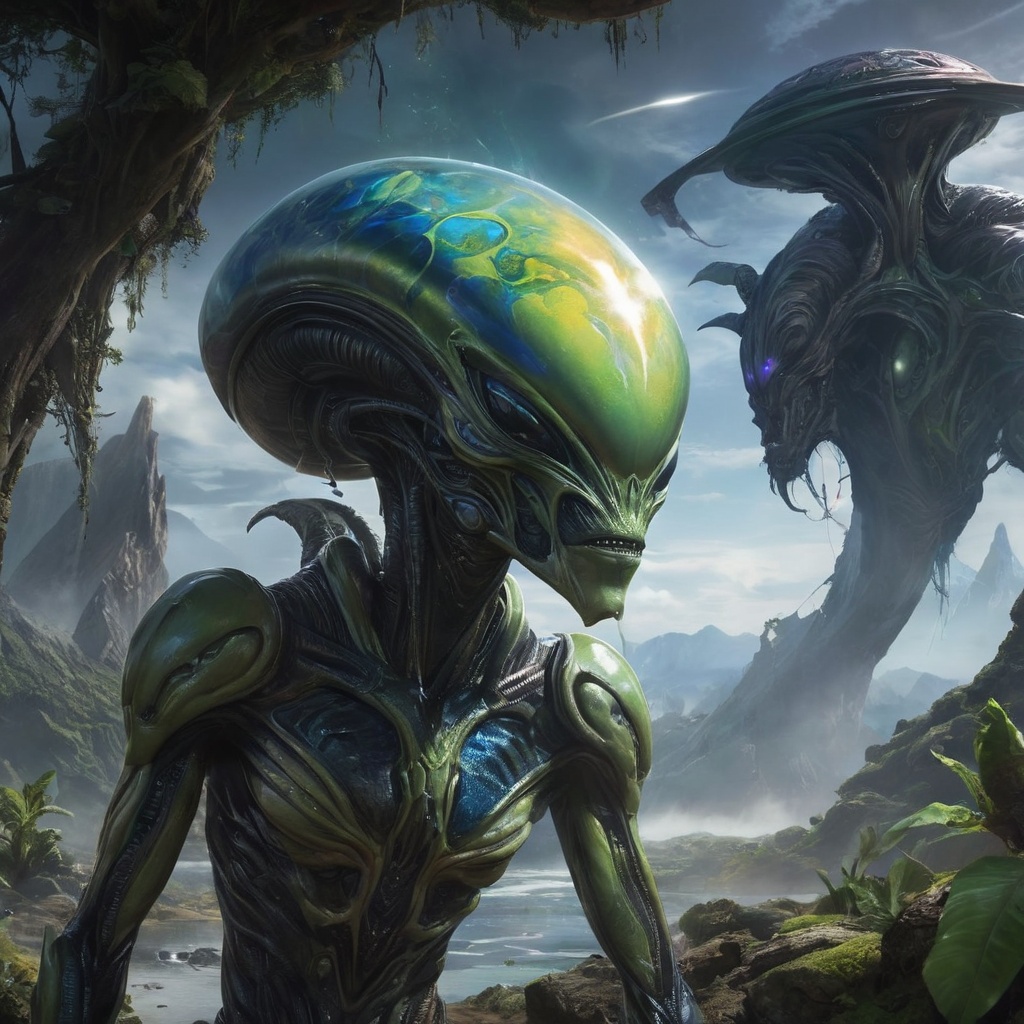 Generate hyper realistic image of a shape-shifting acid alien,  possessing a fluid form that seamlessly melds with the eve...