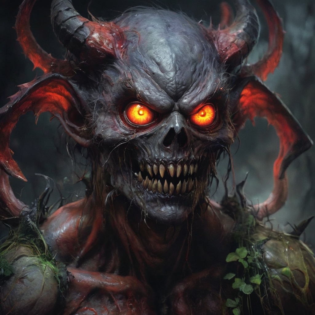 Generate hyper realistic image of a small,  creepy-looking demon with beady,  glowing eyes on Tensor.Art
