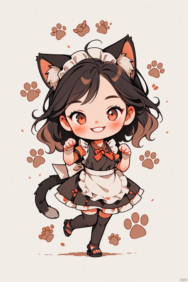  1girl, multiple colored hairs, maid, cat tail, smile, thighhigh, paw posing, paw, paw stamps, paw stamps, paw stamps,hair,smiling,
lovely,cute,chibi,detailed background, (\ji jian\)