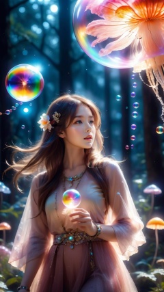 (bubble:1.5), 1girl,wearing Collectable Space Age Pearlescent Bracers, soft focus, Modern Art, （key light：1.2）,flower,jellyfish, Grayscale, glittering, runes,( Light streaks:1.3), （highly detailed：1.3）, 8K,jellyfishforest,,Fractal,smoke, cloud,Soaring through the clouds and mist, Colored hair,Colored smoke,moyou, Multidimensional diffraction paper, , glow, (\meng ze\),Hazy light,Optical particle,High brightness contrast
