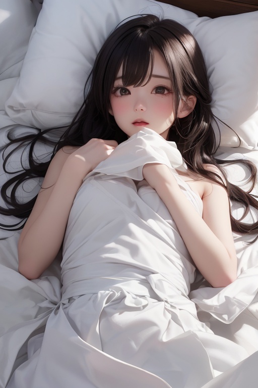 a girl,  white_bed,  lying on Tensor.Art