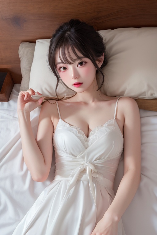 a girl,  white_bed,  lying on Tensor.Art