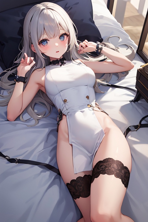 a girl,  white_bed,  lying on Tensor.Art