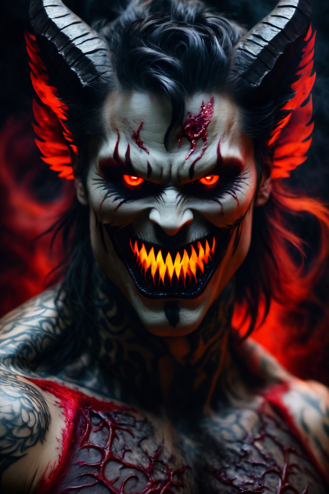 ultra-detailed,  dark devil,  red neon eyes on Tensor.Art