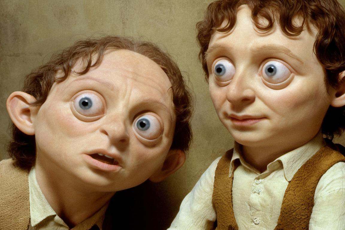 movie still of frodo and sam,  big eyes sad,  lord of the rings 2003 on Tensor.Art