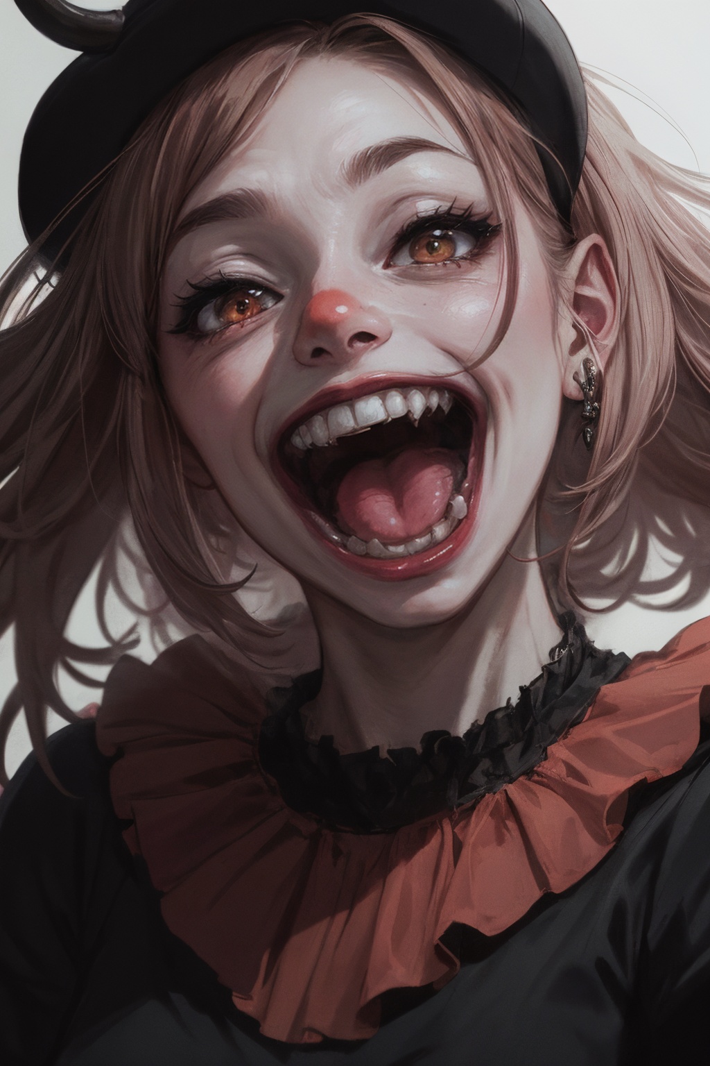 reate a hyper realistic image of clown demon laughing isterecly,  creepy,  looking terrifieng on Tensor.Art